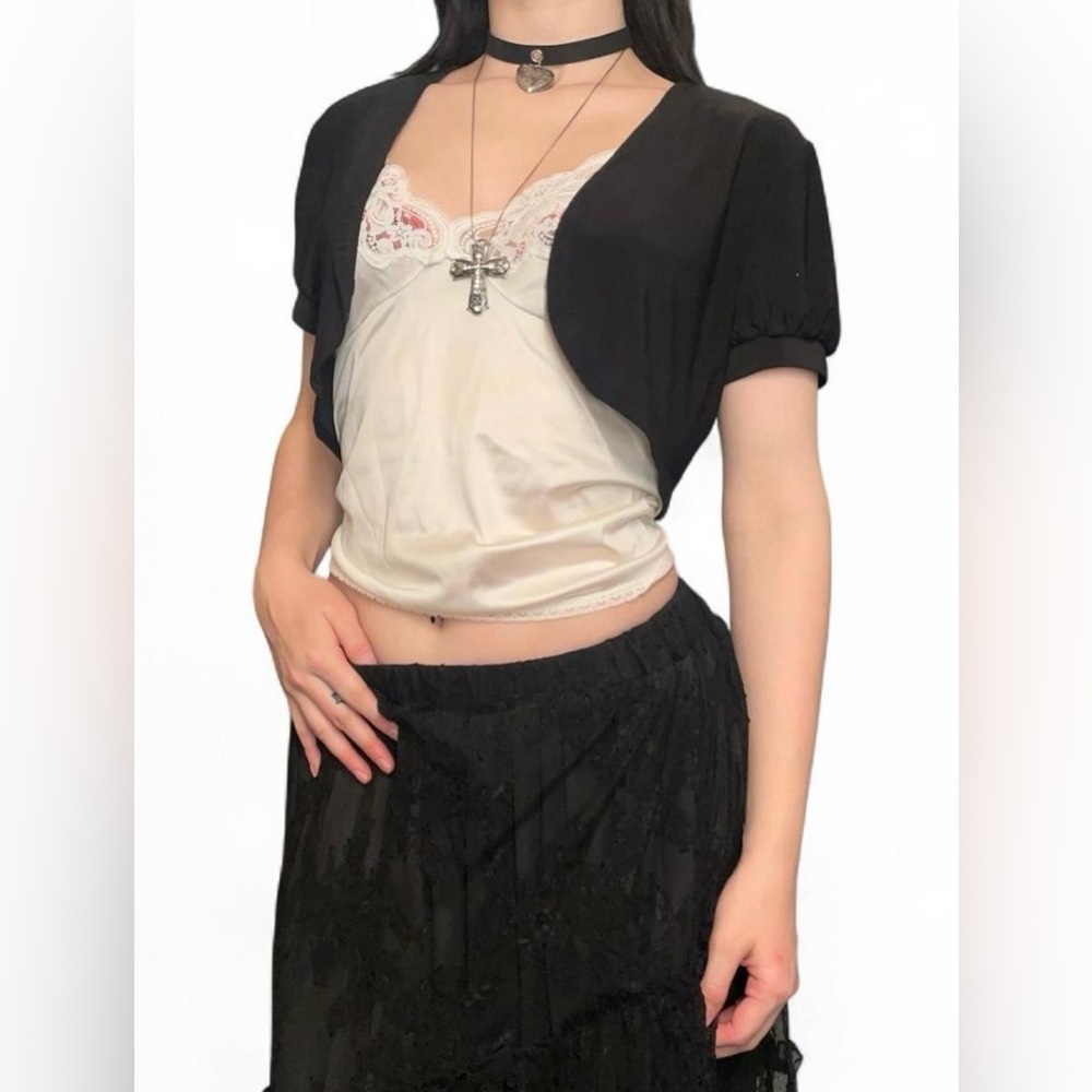 SOLD ! corporate goth office siren puff short sleeve cardigan